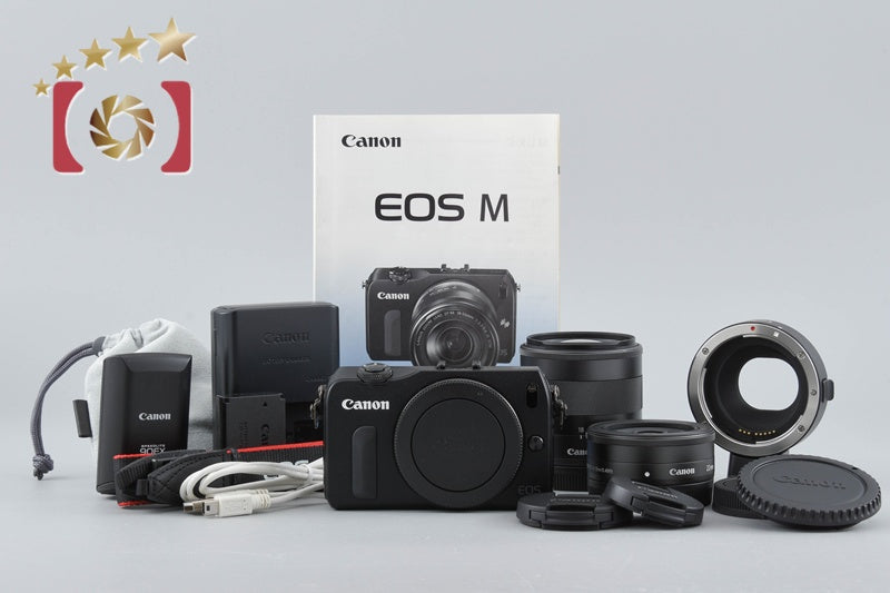 Canon EOS M Black 18.0 MP Mirrorless Camera 18-55 22 Lenses