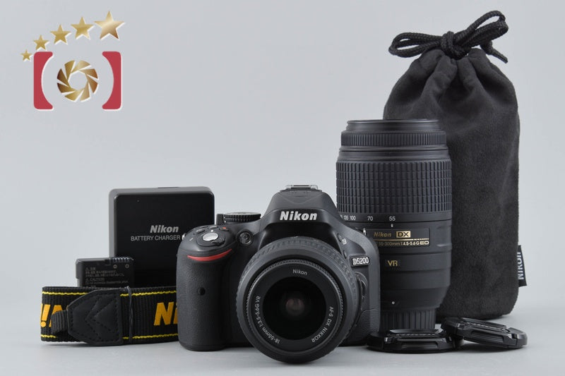 "Count 284" Nikon D5200 Black 24.1 MP Digital SLR Camera 18-55 55-300 Lenses