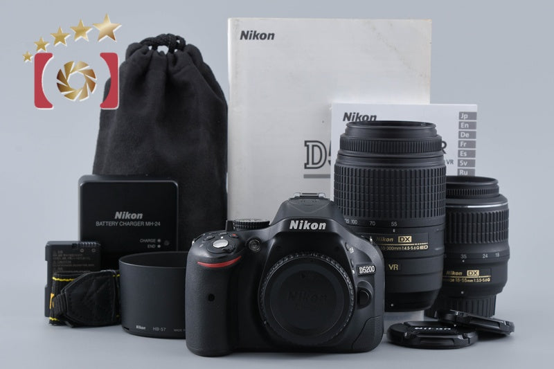 "Count 5,638" Nikon D5200 Black 24.1 MP Digital SLR Camera 18-55 55-300 Lenses