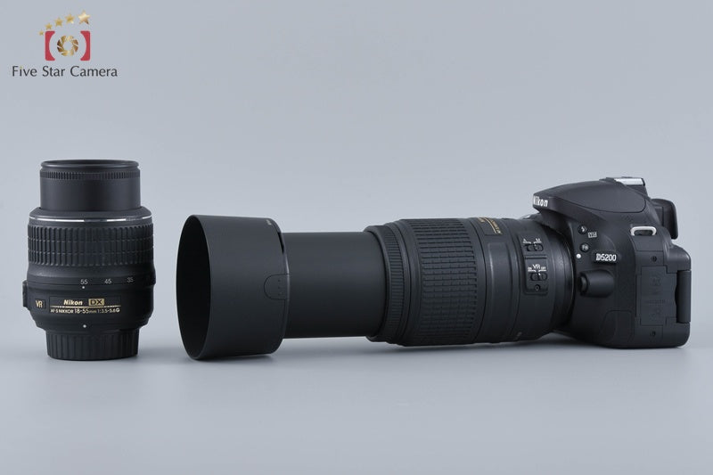 "Count 5,638" Nikon D5200 Black 24.1 MP Digital SLR Camera 18-55 55-300 Lenses