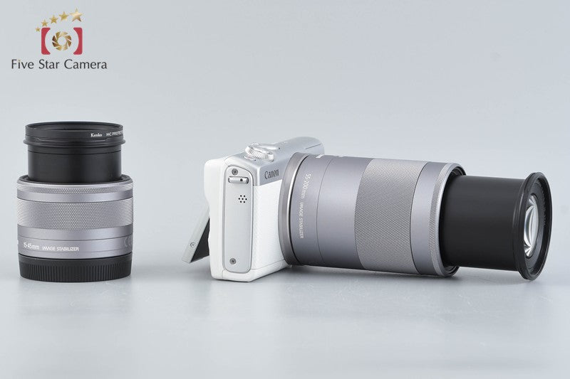 Canon EOS M100 White 24.2 MP Digital Camera EF-M 15-45 55-200 Lenses