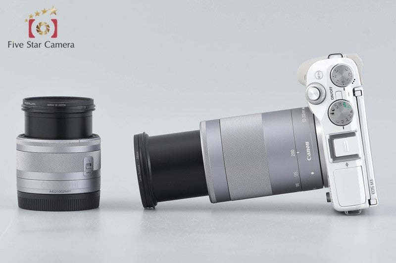 Canon EOS M3 White 24.2 MP Digital Camera EF-M 15-45 55-200 Lenses