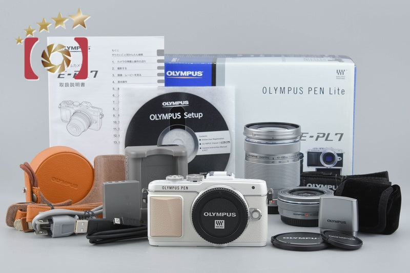 "Count 226" Olympus PEN Lite E-PL7 White 16.1 MP EZ 14-42 40-150 Lenses w/ Box