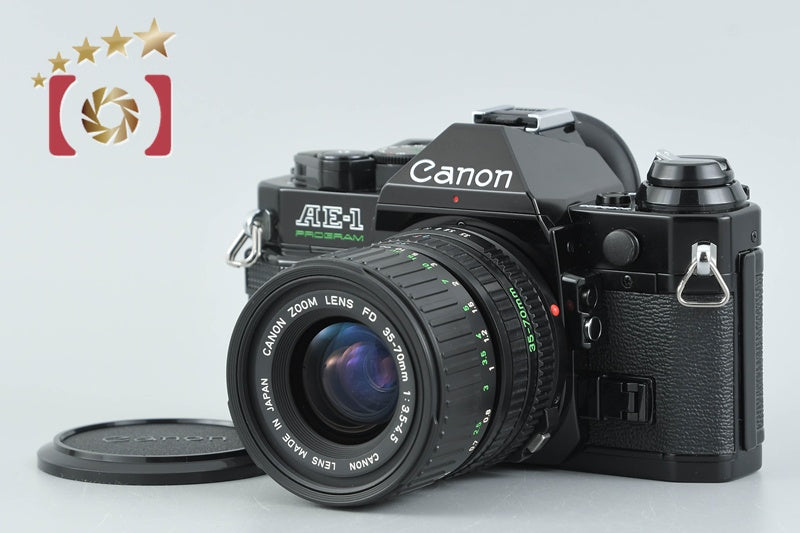 Canon AE-1 PROGRAM Black 35mm SLR Film Camera + New FD 35-70mm f/3.5-4.5