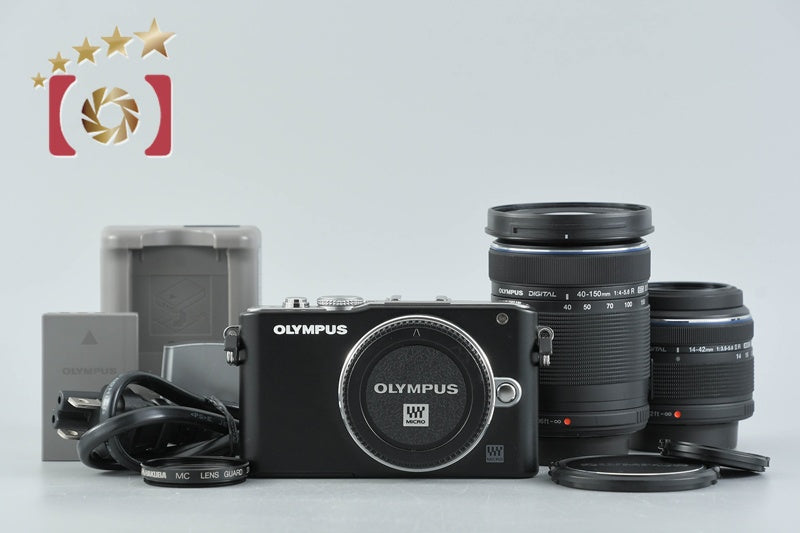 "Count 1,480" Olympus PEN Lite E-PL3 Black 12.3 MP 14-42 40-150 Lenses
