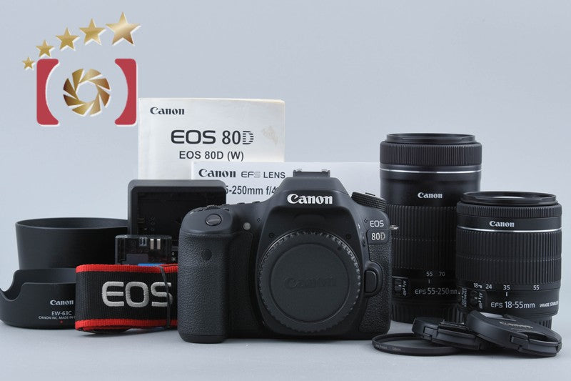 "Count 527" Canon EOS 80D 24.2 MP Digital SLR Camera EF-S 18-55 55-250 IS Lenses