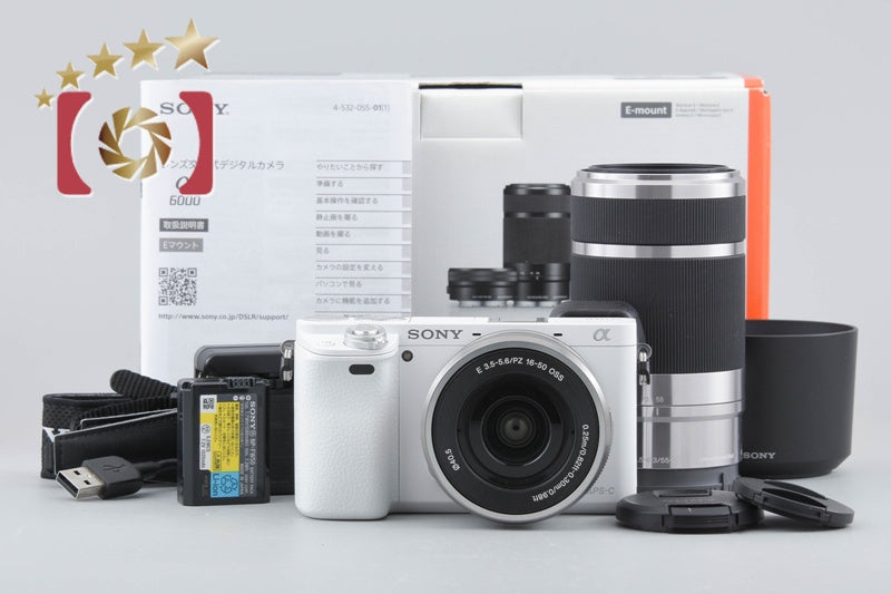 Sony α6000 ILCE-6000 White 24.3 MP 16-50 55-210 Lenses [Multiple Languages]