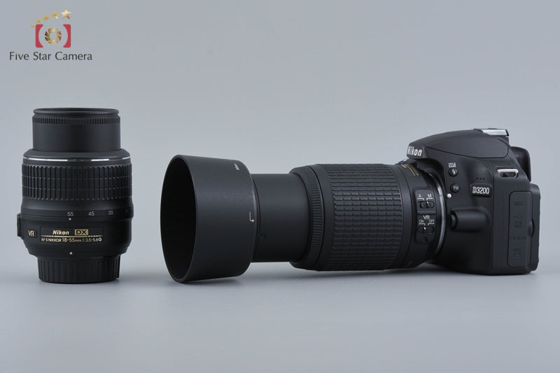 Nikon D3200 Black 24.2 MP DSLR 18-55 55-200 VR Lenses
