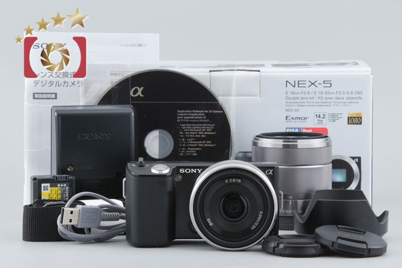 Sony α NEX-5 Black 16.1 MP 16 18-55 Lenses w/ Box [Japanese Language Only]