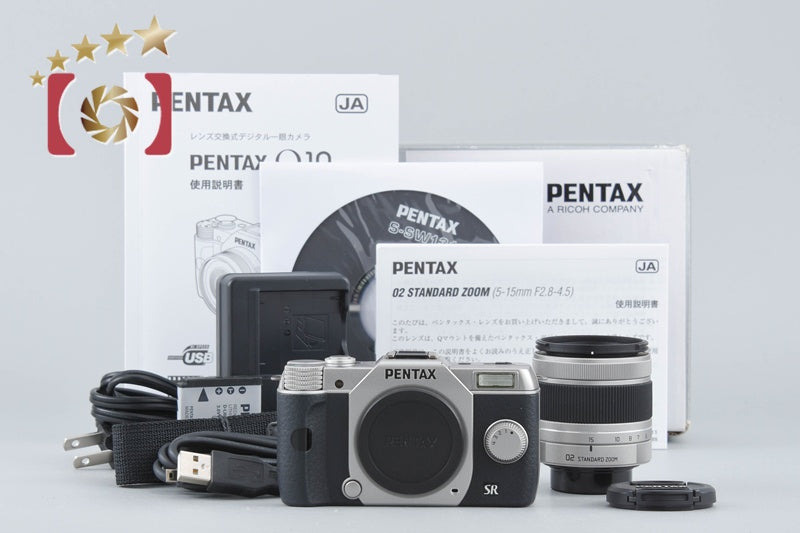 "Shutter count 605" PENTAX Q10 Silver 12.4 MP Digital Camera 5-15 Lens w/ Box