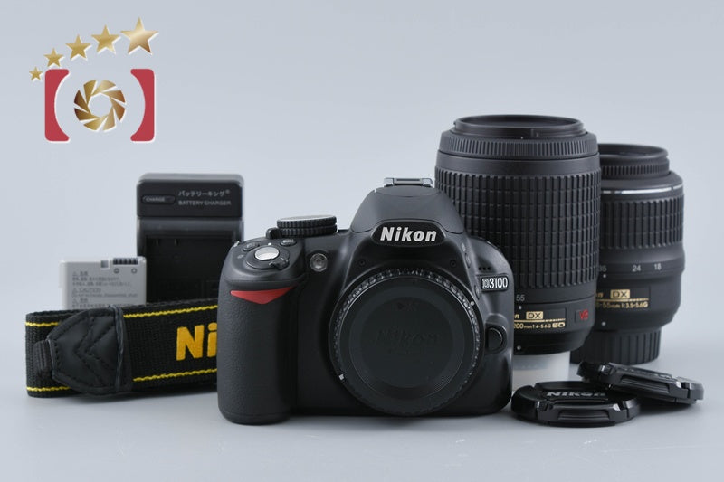 "Shutter count 3,145" Nikon D3100 14.2 MP Digital SLR Camera 18-55 55-200 Lenses