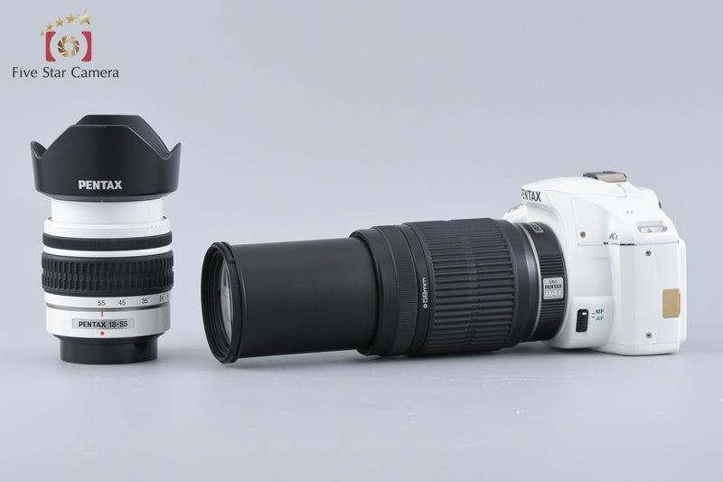 Pentax K-x White 12.4 MP DSLR SMC DA L 18-55 55-300 Lenses