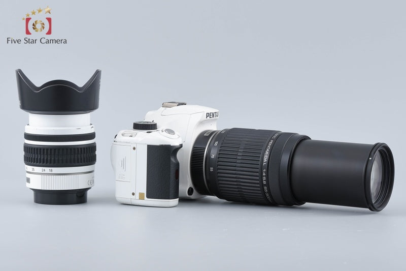 Pentax K-x White 12.4 MP DSLR SMC DA L 18-55 55-300 Lenses