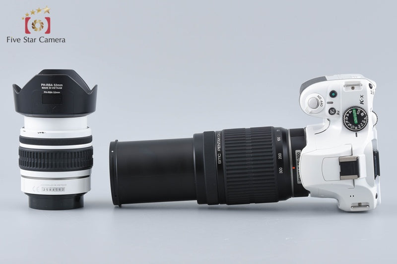 Pentax K-x White 12.4 MP DSLR SMC DA L 18-55 55-300 Lenses