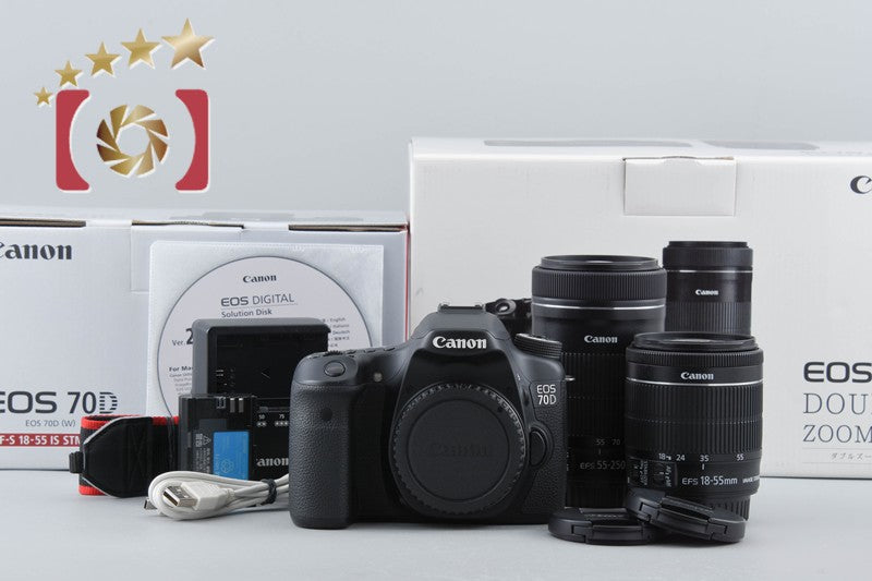 Canon EOS 70D 20.2 MP DSLR EF-S 18-55 55-250 Lenses w/ Box