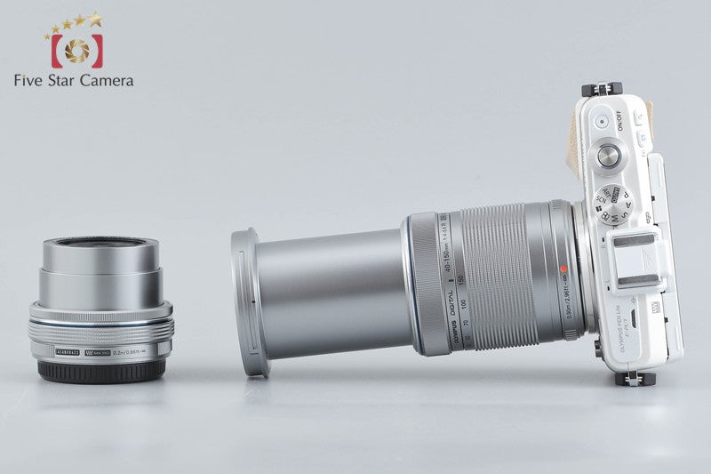 "Count 4,444" Olympus PEN Lite E-PL7 White 16.1 MP EZ 14-42 40-150 Lenses