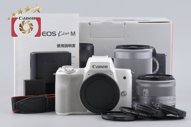 "Count 2,000" Canon EOS Kiss M / M50 White 24.0 MP 15-45 55-200 Lenses w/ Box