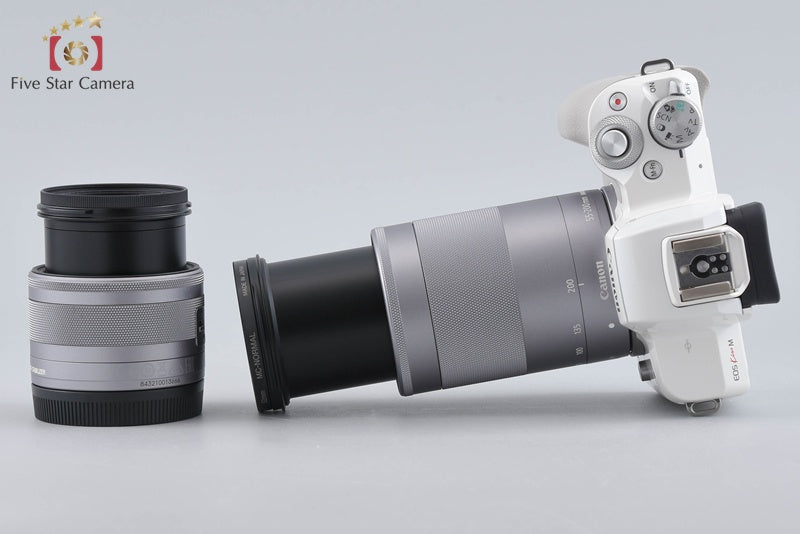 "Count 2,000" Canon EOS Kiss M / M50 White 24.0 MP 15-45 55-200 Lenses w/ Box