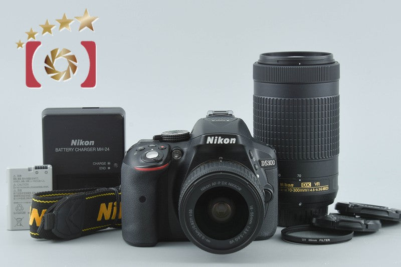 Nikon D5300 Black 24.2 MP DSLR Camera AF-P 18-55 70-300 VR Lenses