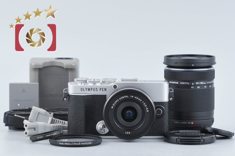 "Shutter count 2,077" Olympus PEN E-P7 Silver 20.3 MP EZ 14-42 40-150 Lenses