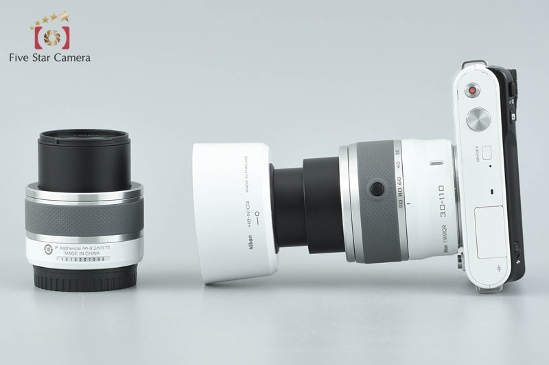 "Count 2,951" Nikon 1 J1 White 10.1 MP Digital Camera 10-30 30-110 Lenses