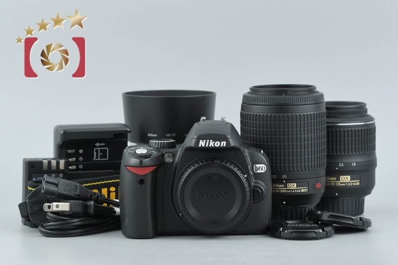 "Shutter count 2,029" Nikon D60 10.2 MP DSLR Camera 18-55 55-200 Lenses