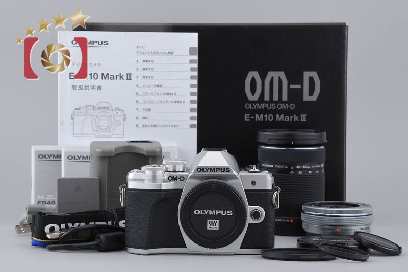 "Count 1,527" Olympus OM-D E-M10 Mark III Silver 16.1 MP 14-42 40-150 EZ Lenses