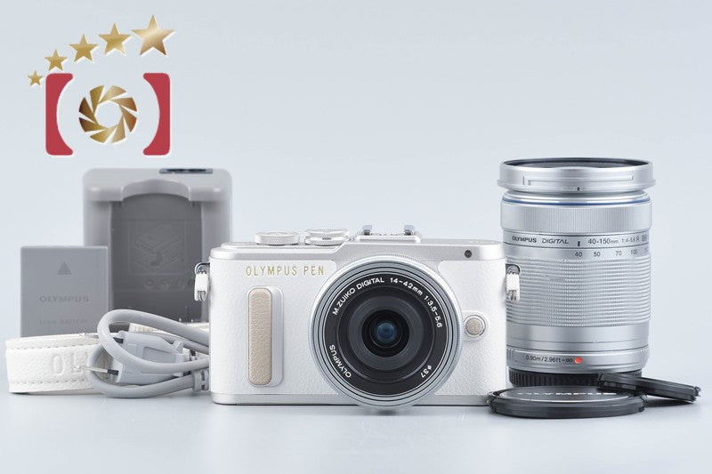 Olympus PEN E-PL8 White 16.1 MP Digital Camera 14-42 40-150 Lenses