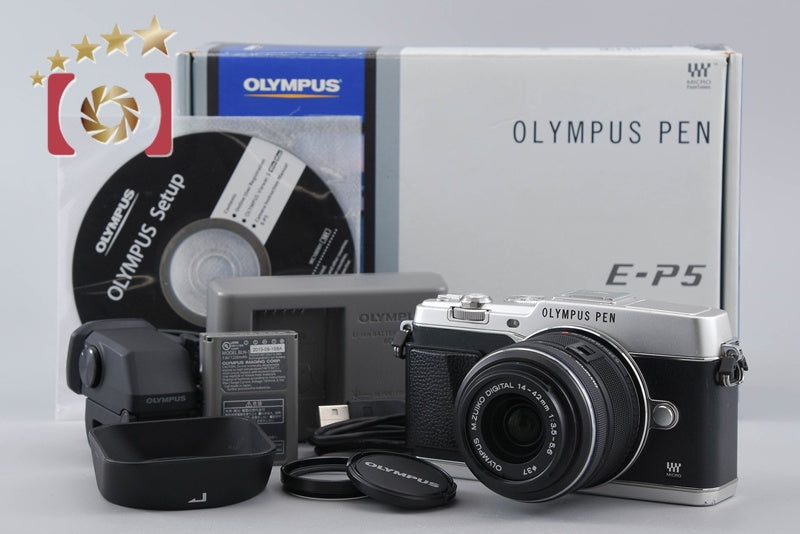 "Count 1,359" Olympus PEN E-P5 Silver 16.1MP 14-42 Lens + VF-4 Viewfinder w/ Box