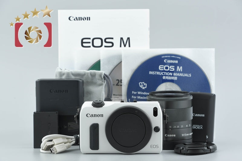 Canon EOS M White 18.0 MP Mirrorless Camera EF-M 18-55 IS STM Lens