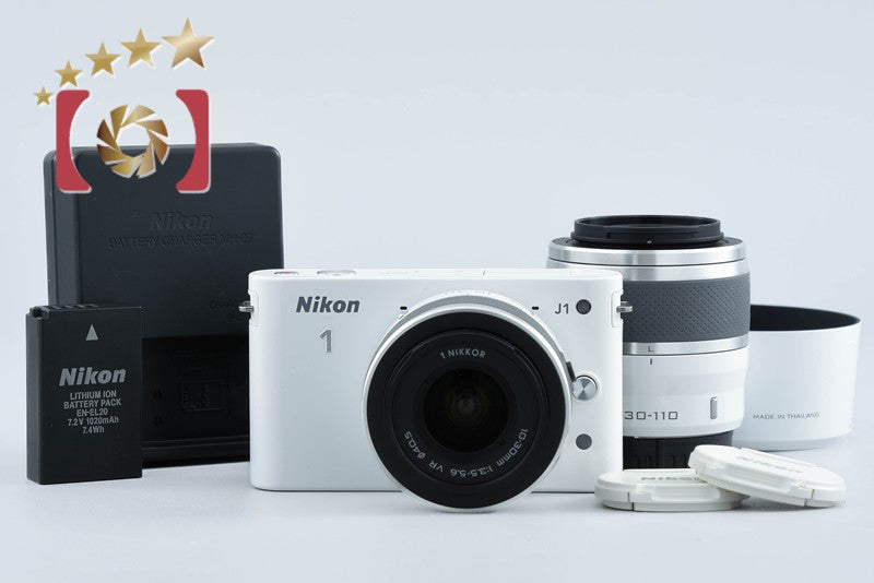 "Shutter count 671" Nikon 1 J1 White 10.1 MP Digital Camera 10-30 30-110 Lenses