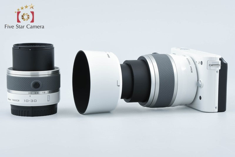 "Shutter count 671" Nikon 1 J1 White 10.1 MP Digital Camera 10-30 30-110 Lenses