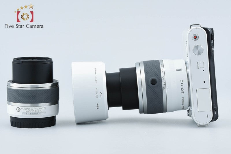 "Shutter count 671" Nikon 1 J1 White 10.1 MP Digital Camera 10-30 30-110 Lenses