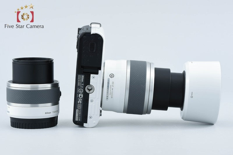 "Shutter count 671" Nikon 1 J1 White 10.1 MP Digital Camera 10-30 30-110 Lenses