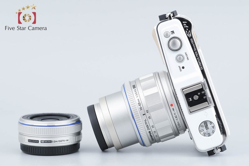 "Count 1,420" Olympus PEN E-P1 White 12.3 MP Digital Camera 14-42 17 Lenses