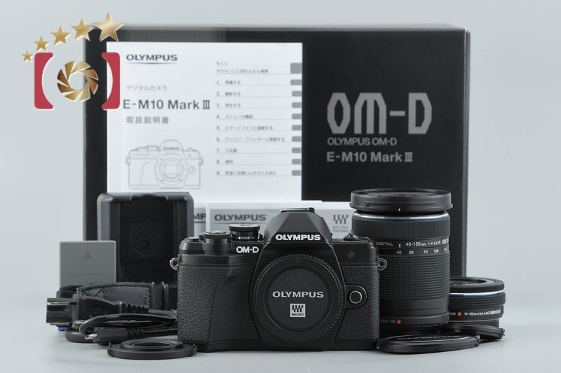 "Count 1,298" Olympus OM-D E-M10 Mark III Black 16.1 MP 14-42 40-150 Lens w/ Box
