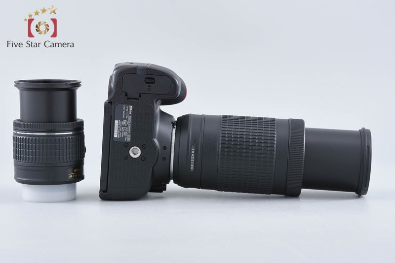"Count 4,155" Nikon D5300 Black 24.2 MP DSLR AF-P 18-55 70-300 VR Lenses w/ Box