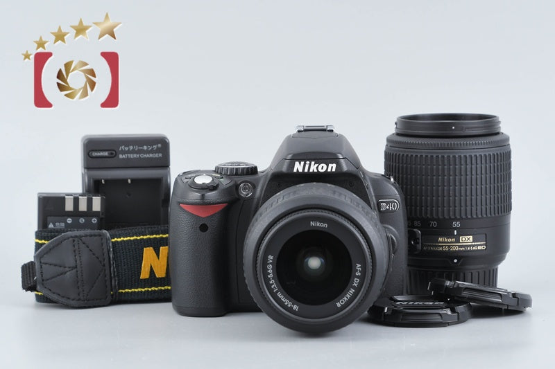 "Shutter count 5,124" Nikon D40 Black 6.1 MP DSLR AF-S DX 18-55 55-200 Lenses