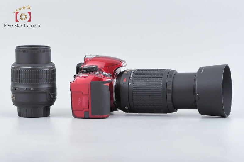 "Count 941" Nikon D3100 Red 14.2 MP Digital SLR Camera 18-55 55-200 Lenses