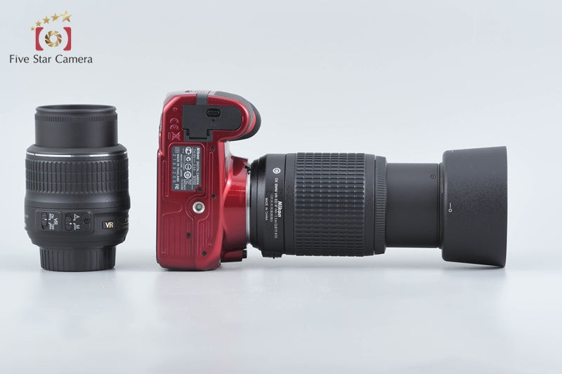 "Count 941" Nikon D3100 Red 14.2 MP Digital SLR Camera 18-55 55-200 Lenses