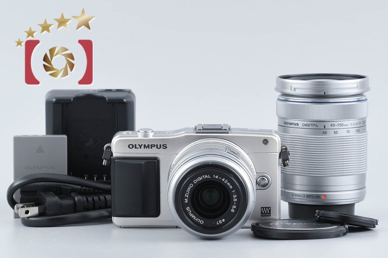 "Count 1,565" Olympus PEN mini E-PM2 Silver 16.5 MP 14-42 40-150 Lenses