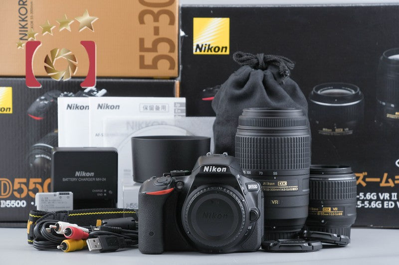 Nikon D5500 Black 24.2 MP DSLR Camera 18-55 55-300 VR Lenses w/ Box from Japan