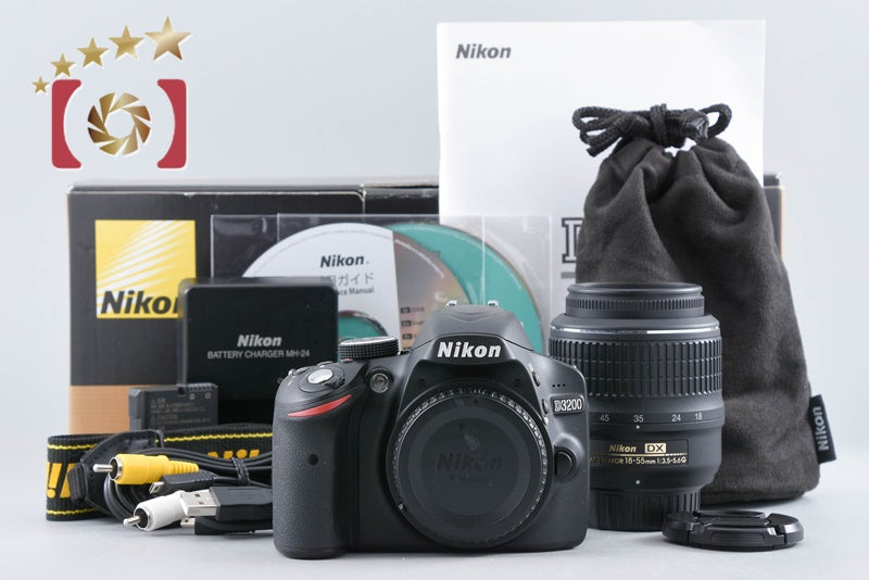 "Count 5,315" Nikon D3200 Black 24.2 MP DSLR 18-55 VR Lens w/ Box from Japan