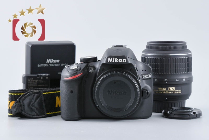 "Shutter count 1,466" Nikon D3200 Black 24.2 MP DSLR 18-55 VR Lens from Japan