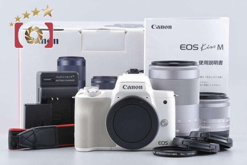Canon EOS Kiss M / M50 White 24.0MP 15-45 55-200 IS STM Lenses w/ Box from Japan