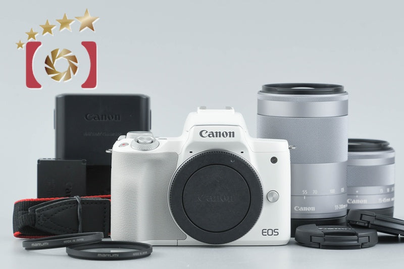 Canon EOS Kiss M2 White 24.1 MP EF-M 15-45 55-200 Lenses