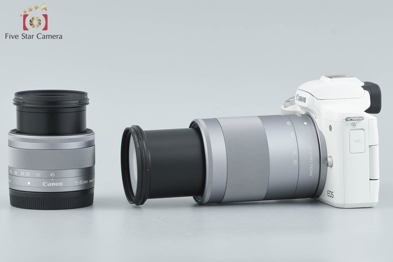 Canon EOS Kiss M2 White 24.1 MP EF-M 15-45 55-200 Lenses