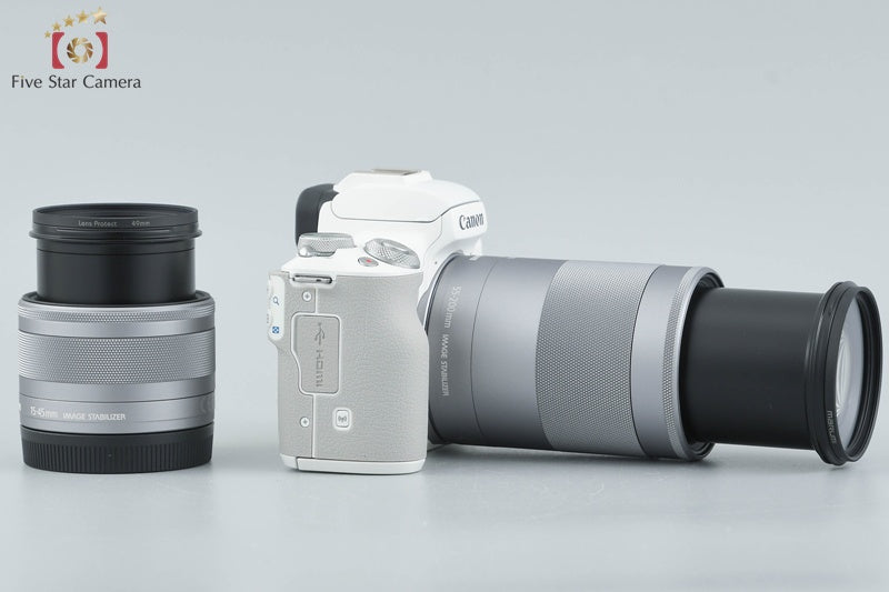 Canon EOS Kiss M2 White 24.1 MP EF-M 15-45 55-200 Lenses