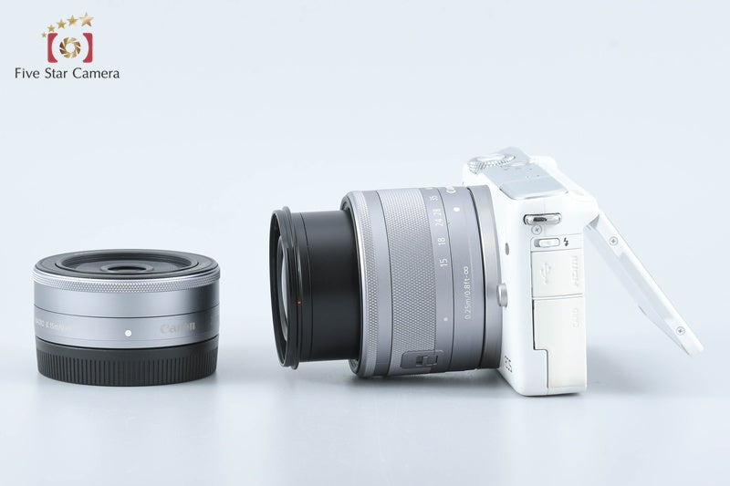Canon EOS M10 White 18.0MP Digital Mirrorless Camera 15-45 22 Lenses [Very Good]