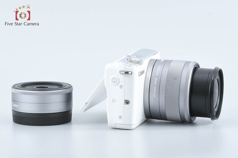 Canon EOS M10 White 18.0MP Digital Mirrorless Camera 15-45 22 Lenses [Very Good]